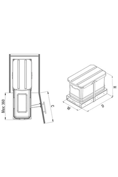 STARAX S-2573 Teleskopik Raylı Tezgah Altı Dolap Içi Sürgülü Çöp Kovası 16 Lt 2 Yıl Garantili