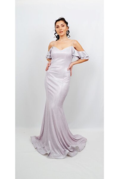 ALİS DRESS Kadın Pembe Simli Kolu ve Sırtı Detaylı Abiye