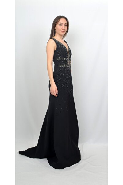 ALİS DRESS Kadın Siyah Boncuk İşlemeli Abiye