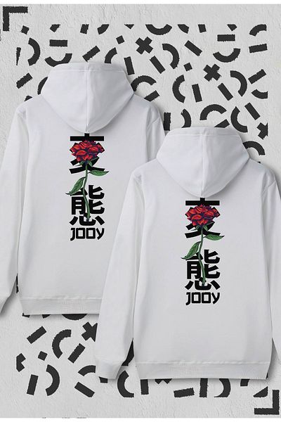 Marjill Φούτερ Japan Rose White Hooded - Σετ 2 ζευγαριών συνδυασμού