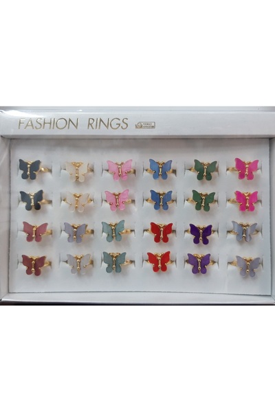 Nurtakı 24 قطعة من حلقات الألوان القابلة للتعديل بنمط الفراشة