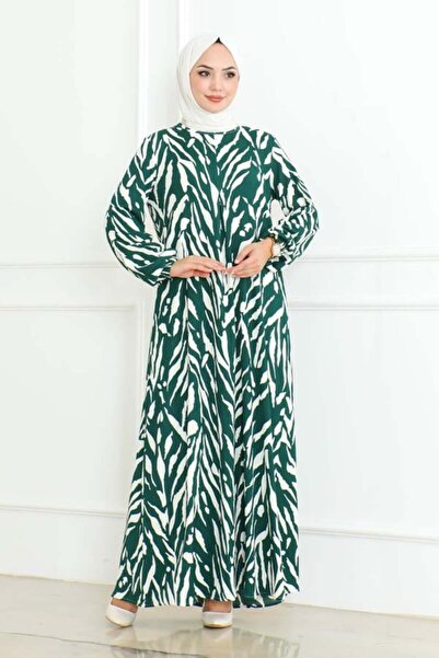 MA GİYİM Φόρεμα χιτζάμπ με πράσινο σχέδιο ζέβρας