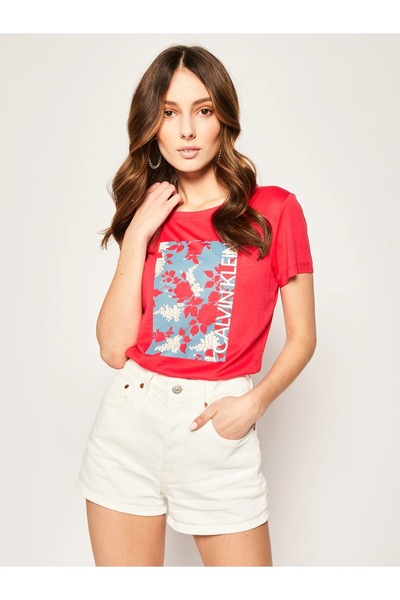 Calvin Klein T-shirt Floral Box Tee Rose Slim Fit