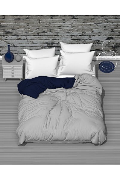 MODELHOME Double Two Color (Navy Blue-Grey) Cotton Ranforce Fabric Duvet Cover, Duvet Cover (200 x 230 cm)