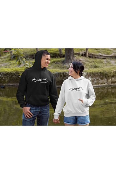 Marjill Ataturk Signature Lover Couple Combos - Ασπρόμαυρο φούτερ με κουκούλα