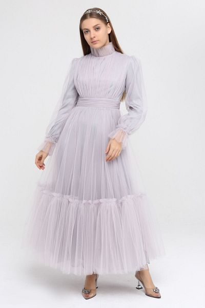 Asees Βραδινό φόρεμα Hijab Dream Tulle Gathered Λεπτομερές βραδινό φόρεμα