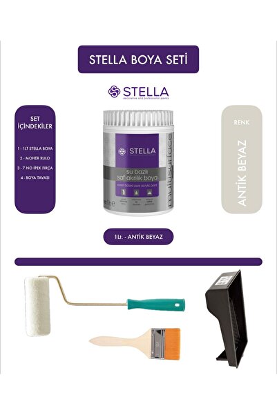 Stella Su bazlı saf akrilik dolap boyama seti - ANTİK BEYAZ