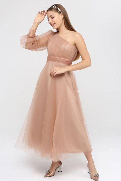 Asees Βραδινό φόρεμα Imagine Tulle One Shoulder Balloon Sleeve Mesh Λεπτομερές βραδινό φόρεμα