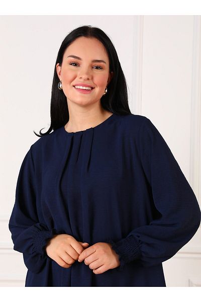 ALİA Plus Size Sleeve Pleated Aerobin Dress - Dark indigo - Alia