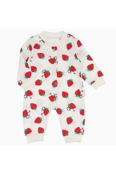 Nayinom Strawberry Printed Baby Rompers with Cuffs