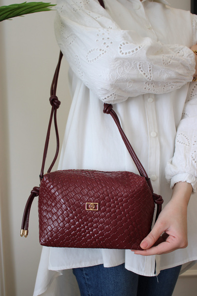 Molie Diamond Patterned Women's Shoulder Bag - Thin Strap and Knotted