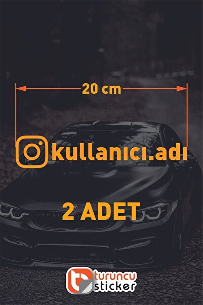 Turuncu Sticker Instagram Logolu Kullanıcı Adı - 2 Adet 20 Cm -   Araç Kelebe...