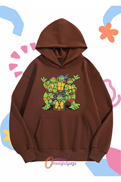 oneagılyazı سويت شيرت للأطفال للجنسين - طباعة سلاحف النينجا، غطاء رأس كبير الحجم