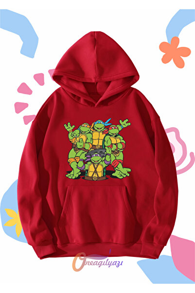oneagılyazı سويت شيرت للأطفال للجنسين - طباعة سلاحف النينجا، غطاء رأس كبير الحجم