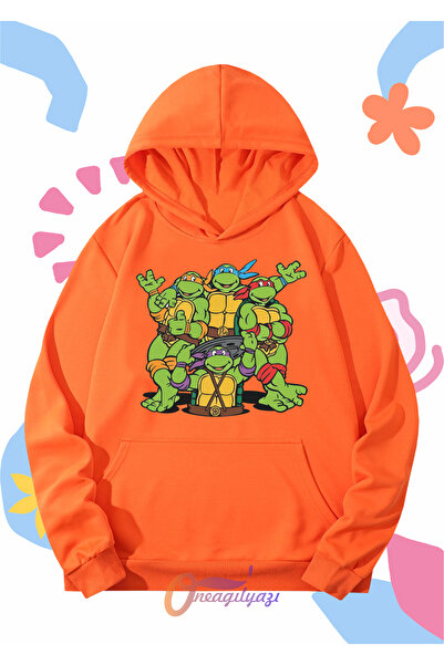 oneagılyazı سويت شيرت للأطفال للجنسين - طباعة سلاحف النينجا، غطاء رأس كبير الحجم