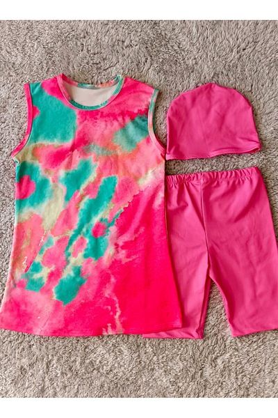 Modomood Girl's Floral Print Short Sleeve Top, Bonnet, Leggings 3 Pieces Sea Pool Swimsuit Set