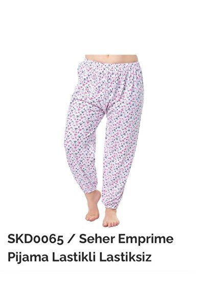 Seher Yıldızı Patterned Elastic Leg Mother's Long Pajama Bottoms 065