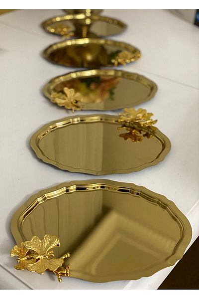 Elzemm store 6 Pieces Oval Model Serving Tray with Butterfly Accessories - 20*25 CM Gold Color