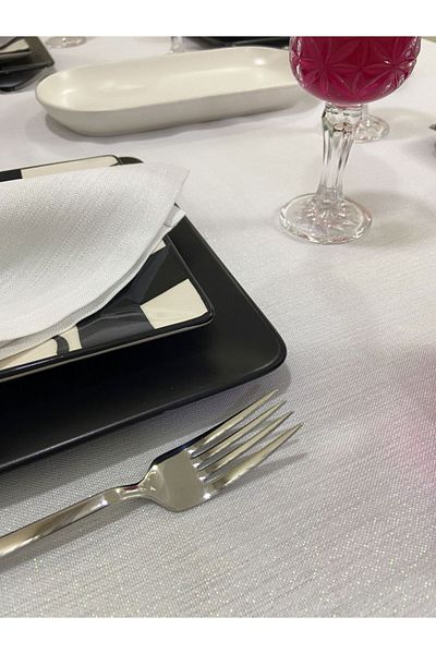 Zeren Home Față de masă cu sclipici alb cu aspect de in