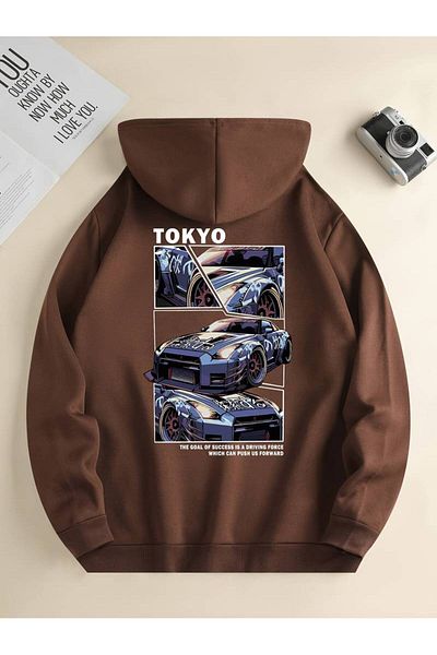 AMMA Tokyo GTR Printed Unisex Oversize φούτερ με κουκούλα - Χειμερινό φούτερ με 3 νήματα