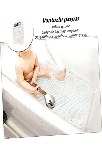 bademlerhali Beyaz Banyo Küvet Duşakabin İçin Kaydırmaz Vantuzlu Paspas
