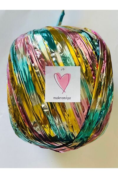 Makromİps Premıum Metalik Kâğıt Rafya Ip (50GR/M -5) Parlak Abiye Polyester Çanta Şapka Süsleme Örgü Ipi