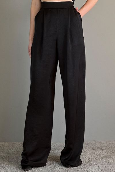 Jaglion New Season Black High Waist Satin Women's Trousers