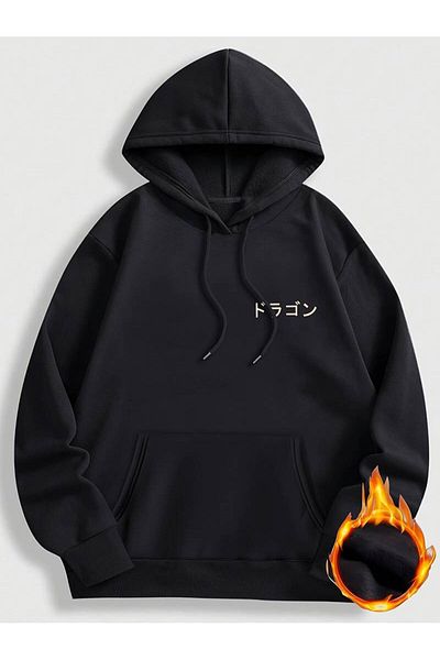 AMMA Dragon Printed Unisex Oversize Hooded Winter Sweatshirt - 3 Thread