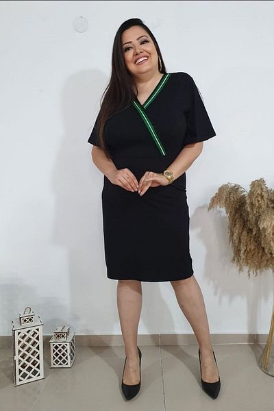 sinemisxxl Green Striped Lycra Double Breasted Dress