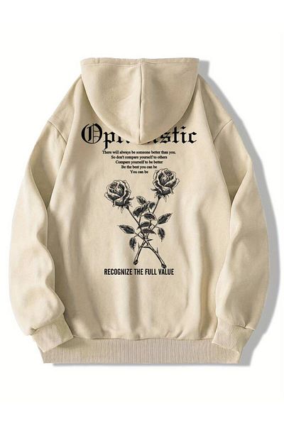 AMMA Χειμερινό φούτερ με κουκούλα Unisex Oversize Rose Printed - 3 νήματα