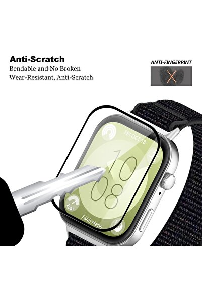 Fibaks Huawei Watch Fit 3 - Full Covering Curved Black Pet Watch Screen Protector