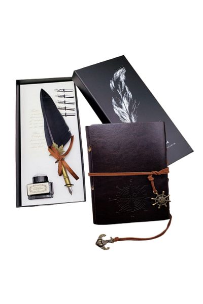 Sarego Professional Leather Notebook Pen Dip Inkwell Set Vintage Design Luxury Mega Concept Gift