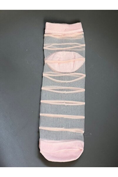 DERMİNA Kadın Pembe Tül Soket Çorap 3 Çift