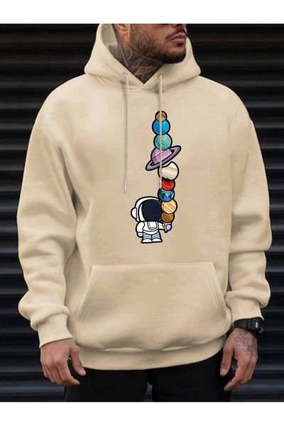 AMMA Χειμερινό φούτερ με κουκούλα Unisex Astronaut and the Wandering Printed Oversize - 3 νήματα