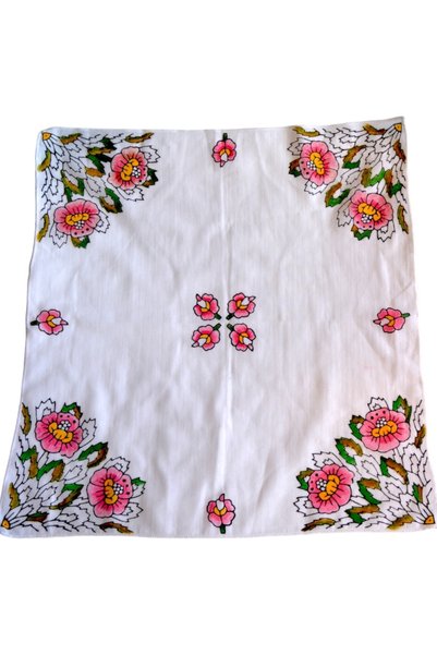 leillART Women's White Floral Patterned Handmade Hair Bandana