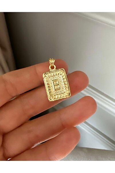 emy by emel luxury silver jewelry Altın Kaplama B Harfi Madalyon Kolye Ucu 92...