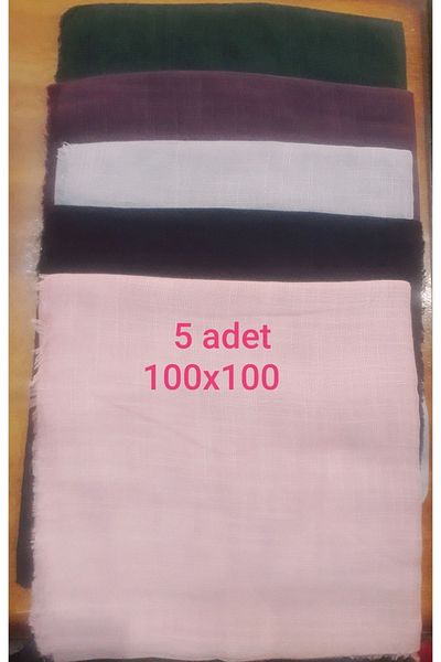 Tuğba Plain Color Dispersal Hajj Umrah Gift Dowry Holder Flamed Cotton Scarf Writing 100X100 (Price Is for 5 Pieces)