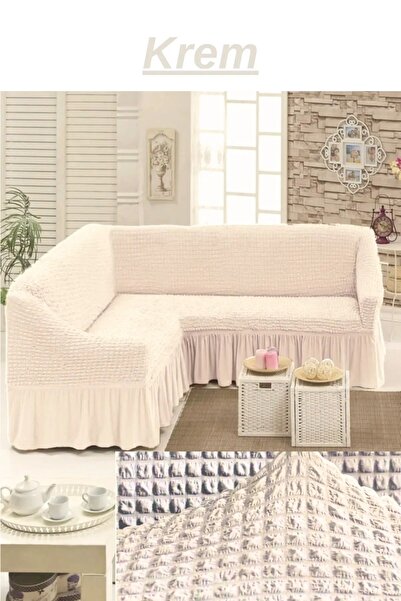 E BAHAR BÜRÜMCÜK etekli L KÖŞE koltuk örtüsü. 7 KİŞİLİK esnek, KÖŞE koltuk kı...