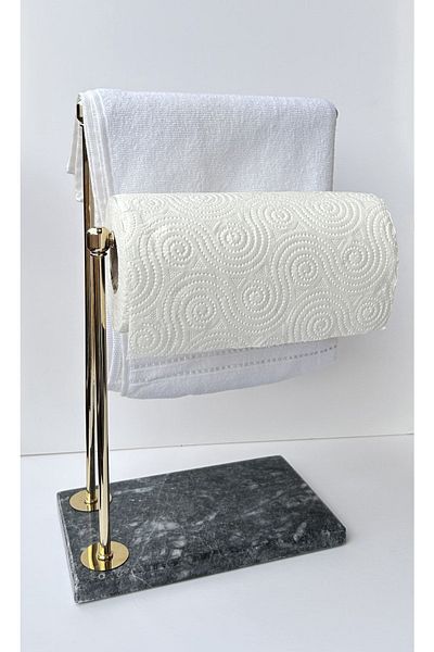 bemdesign Marble Decorative Towel Holder Bathroom Organizer Smoked Marble - Gold