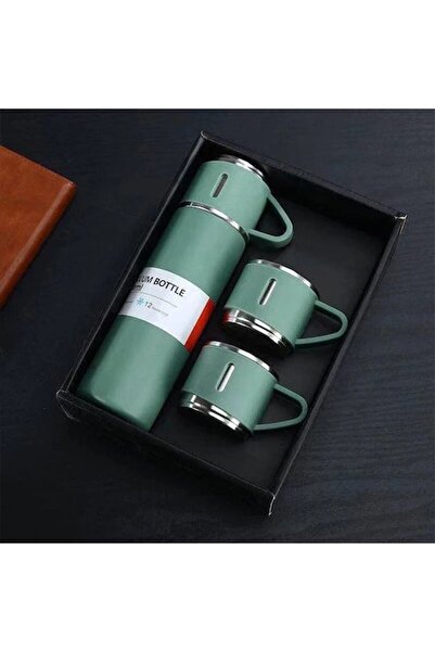 Şems Pazarlama Paslanmaz Çelik Termos Seti 3'lü Bardak Çift Vakumlu 500 ml Vacuum Flask Set