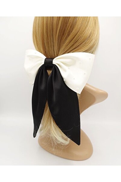 alhifa Cataramă cu fundă detaliată cu perle negre albe