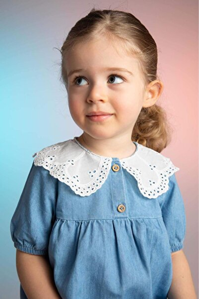 GAistKids Beyaz Yakalıklı Kız Çocuk Kot Elbise