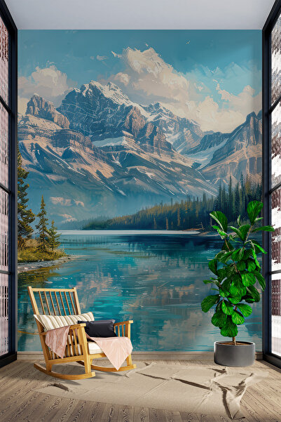 Dekoros Dağ ve Göl Manzara Duvar Kağıdı, Doğa Manzaralı Yatak Odası Duvar Posterleri YD-05010