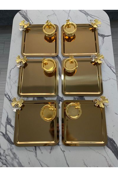 NEWTREND Züccaciye Gold 6-piece Presentation Tray - 2 Different Models, Butterfly Macaron Holder