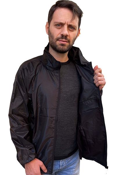 Liggo Men's Black Training Raincoat Football Raincoat Hidden Hooded Windbreaker