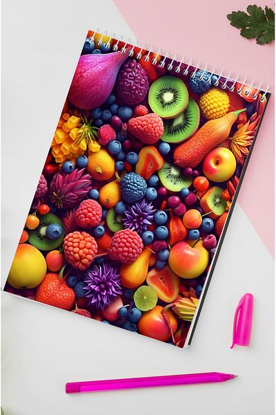 kutuTR 80 ورقة مخططة بالفواكه منقوشة خشبية Mdf Vip Memo Pad - 70gr/m2 ç-OB07