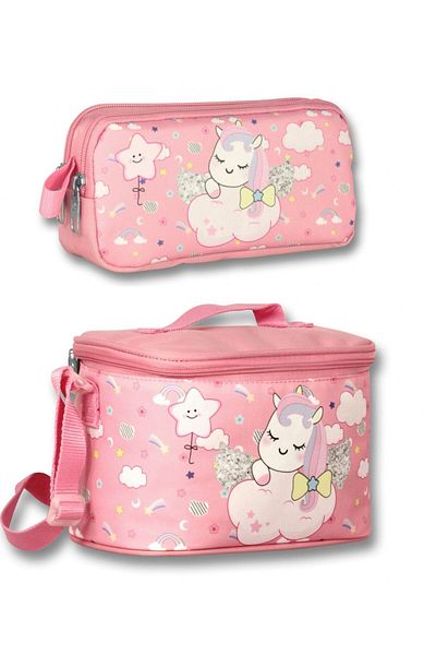 ÜMİT ÇANTA Unicorn Patterned Cennec Cute Pink Lunchbox and Pen Holder Set - Girl