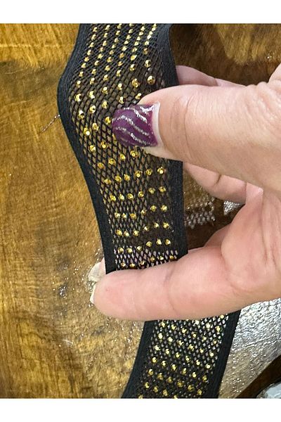 Gönülden Tasarım Bandă elastică cu mărgele Sari neagră - Accesoriu pentru îmbrăcăminte pentru cusut - 3 cm (1 metru)
