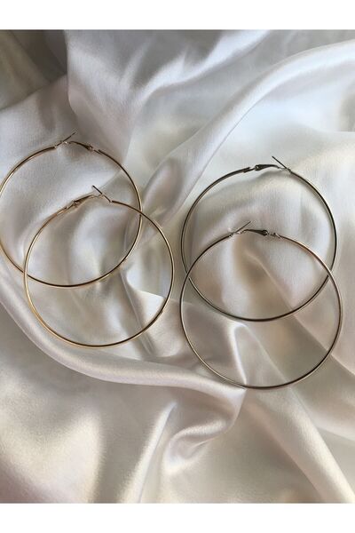 Kosovalı Ikili Modern Moda Silver&gold Büyük Halka Küpe Seti 8 Cm