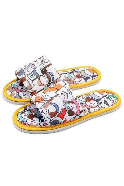 Chochili Unisex White Cat Patterned Open Front Soft Sole Home Slippers